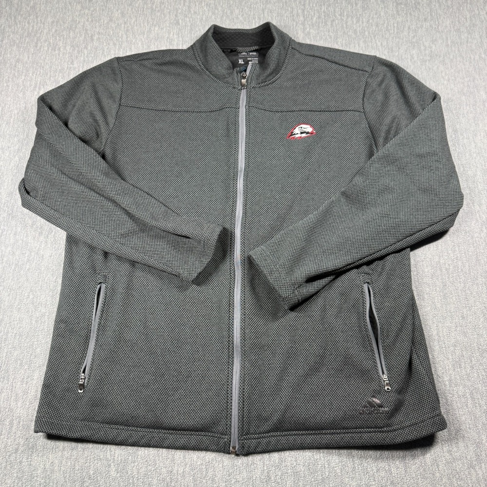 Adidas Golf Jacket Mens XL Gray Textured Knit Full Zip Warmup Mock Neck Athletic